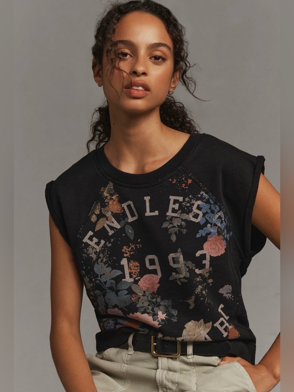 ANTHROPOLOGIE PILCRO Black Pullover Muscle Sweatshirt Top Sz XS "Endless Heart" - Picture 2 of 12